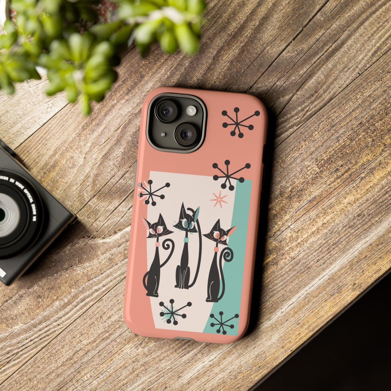 Atomic Cat Mid Mod Coral Aqua Blue Starburst Kitschy Fun Chic Samsung, Smart Phones Tough Cases