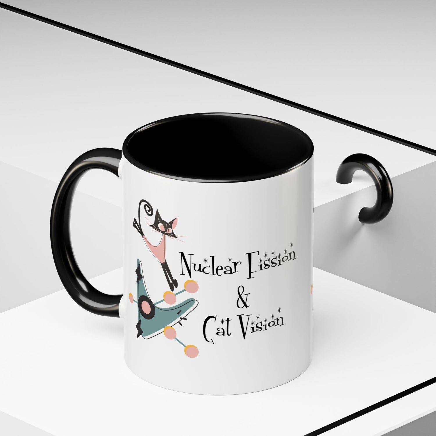 Atomic Cat Coffee Tea Mug, Mid Century Modern Boomerang, Space Age Atomic Drinkware For Cat And Coffee Lovers - Mid Century Modern Gal