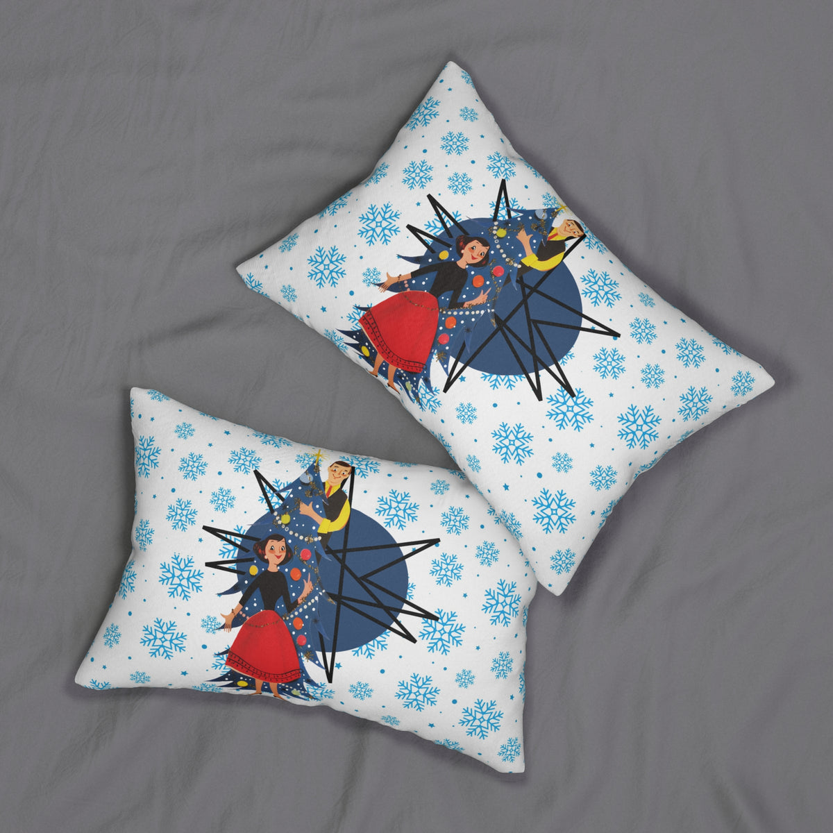 50s Christmas Kitsch Snowflake Mod Holiday Lumbar Pillow - Mid Century Modern Gal