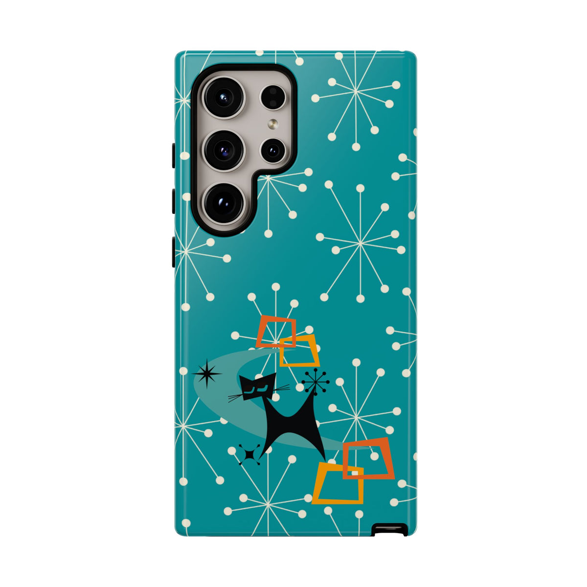Atomic Space Cat, Starburst Blue, Retro Groovy Smart Phone Tough Phone Cases
