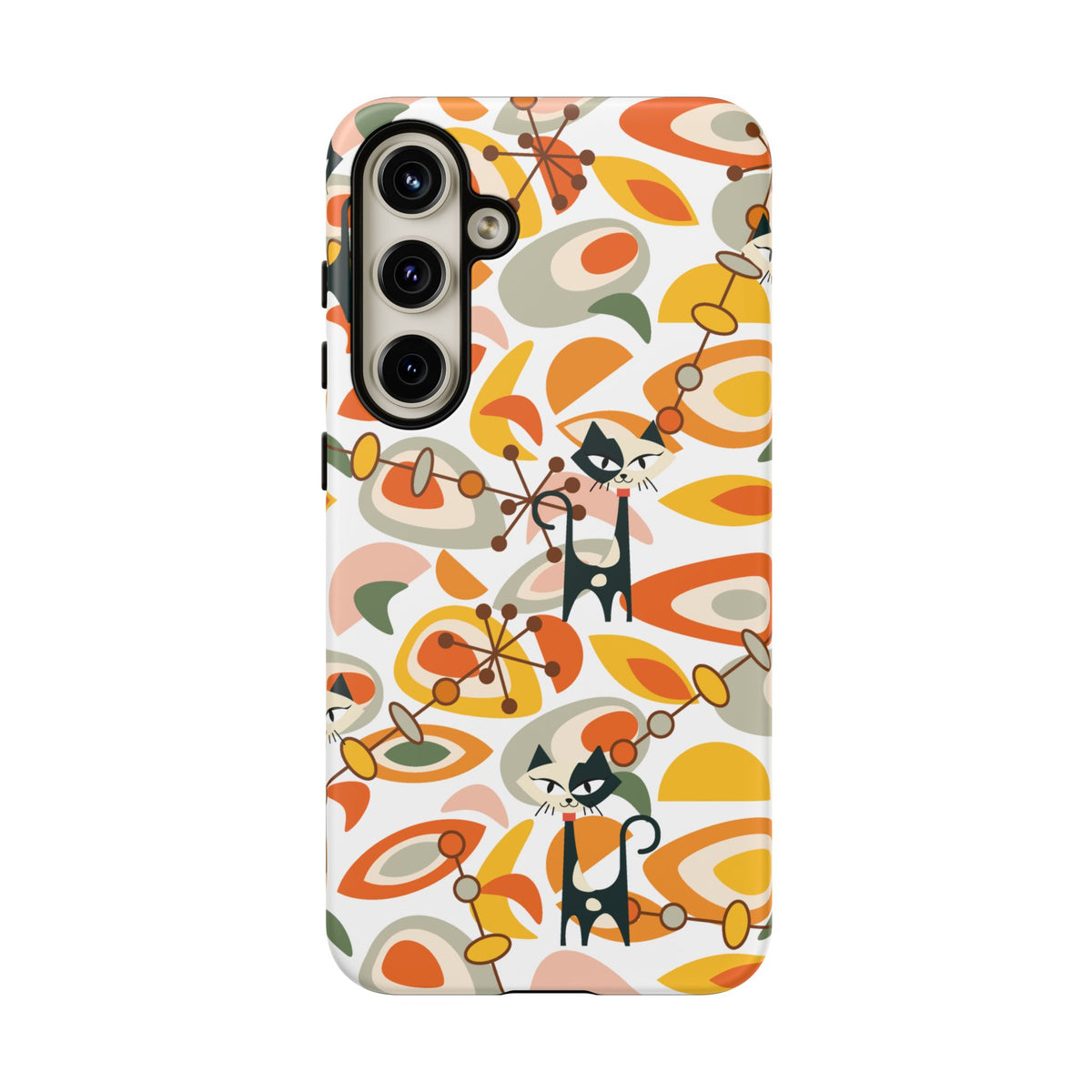 Atomic Cat Mid Mod Orange, Yellow, Groovy Cat Smart Phone Tough Cases - Mid Century Modern Gal