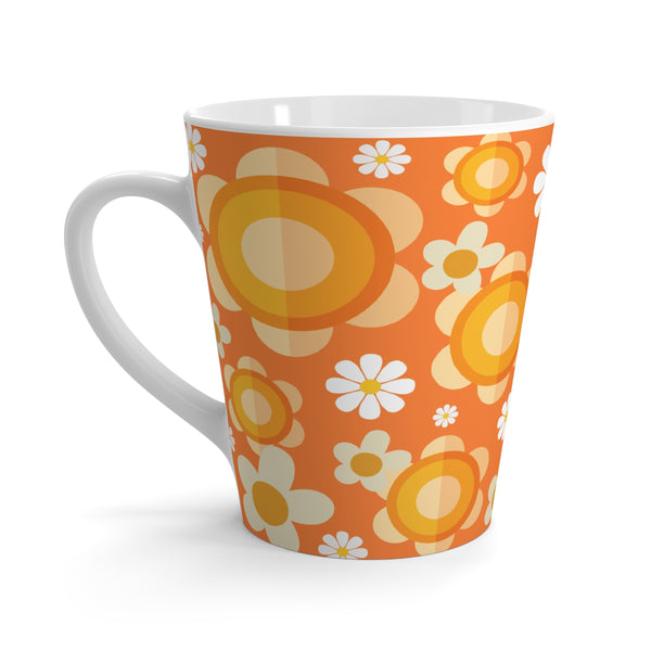 Retro Floral Latte Mug - Bright Orange Flower Design for Coffee Lovers