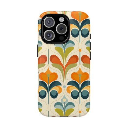 Mid Century Modern Scandinavian Floral, Orange Blue Green Tough Phone Case