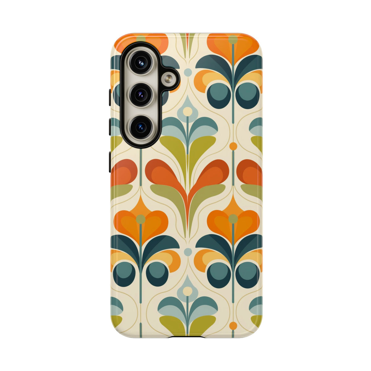 Mid Century Modern Scandinavian Floral, Orange Blue Green Tough Phone Case