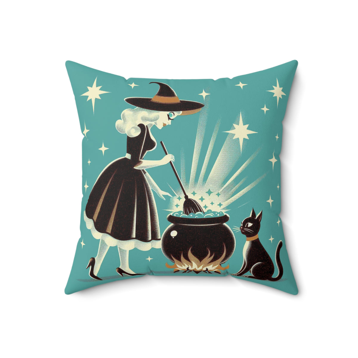 Witch's Brew Mid Century Modern Halloween Gothic Teal Pillow Cover and Insert - Mid Century Modern Gal