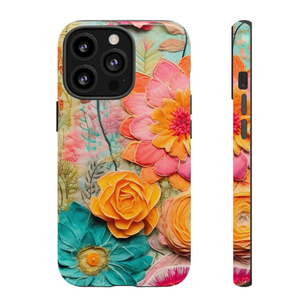 Boho Retro Floral Faux Pressed Flowers Smart Phone Tough Phone Cases
