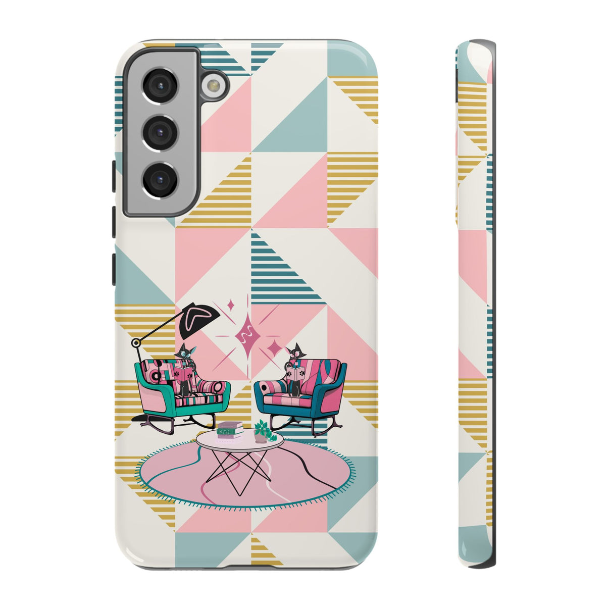 Atomic Cats Reading, Book Talk, Book Lover, Retro Chic Phone Case with Retro Vibe - Cozy Living Room Design