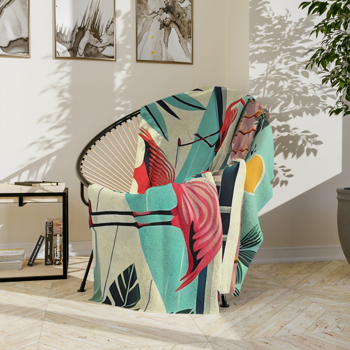 Mid Century Modern 50s Flamingo, Breeze Block, Kitschy Mod Cozy Soft Blanket - Mid Century Modern Gal