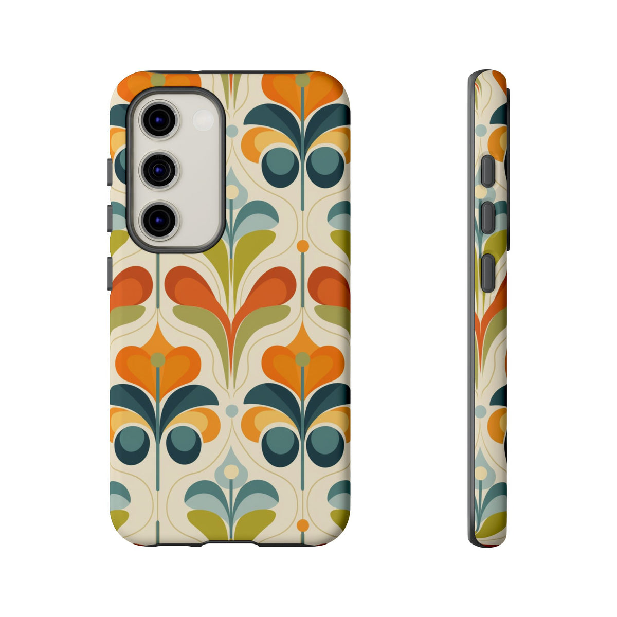 Mid Century Modern Scandinavian Floral, Orange Blue Green Tough Phone Case