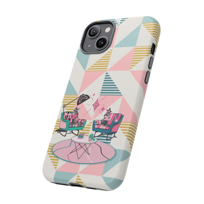 Atomic Cats Reading, Book Talk, Book Lover, Retro Chic Phone Case with Retro Vibe - Cozy Living Room Design