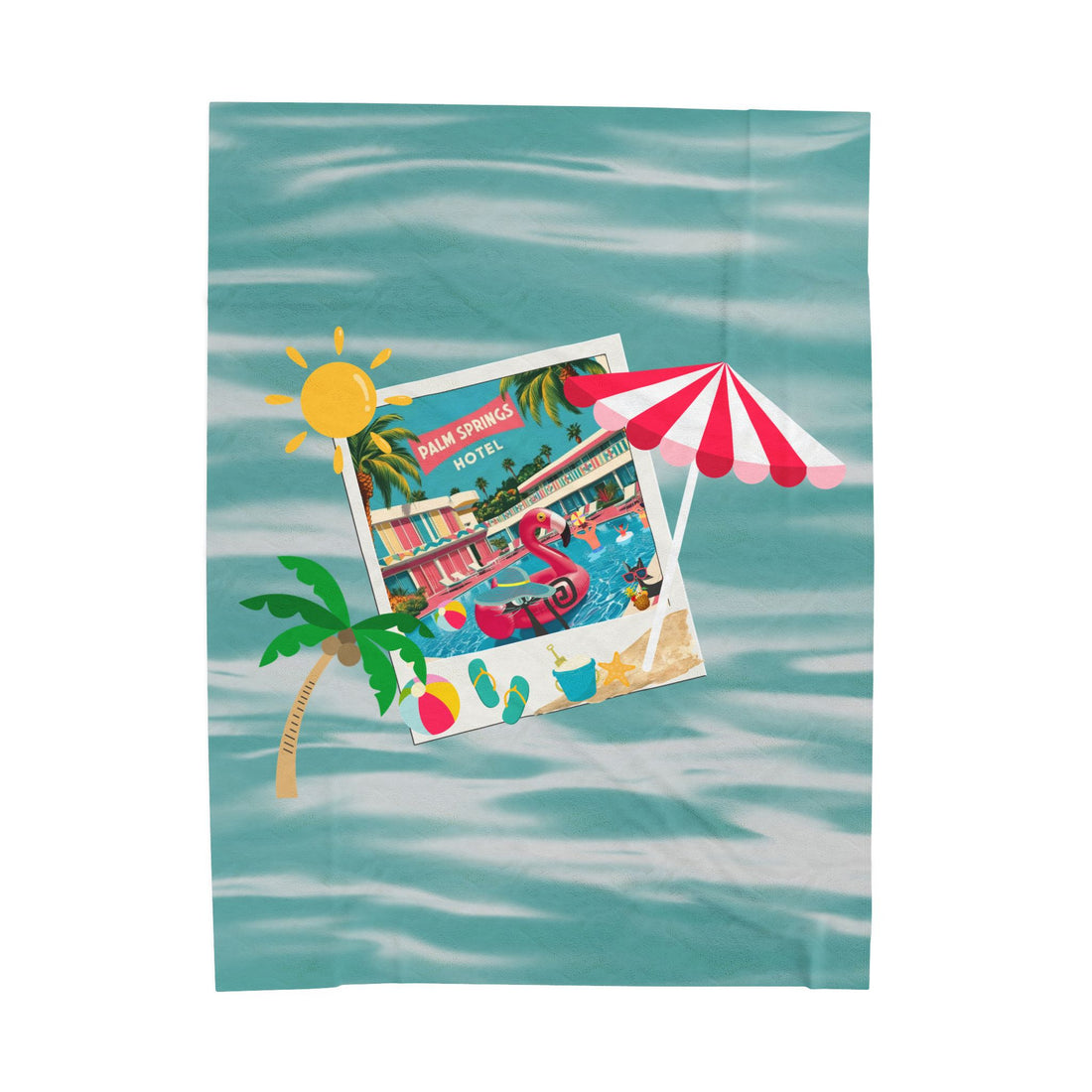 Palm Springs Hotel Retro Mod Flamingo And Atomic Cats, Tropical Getaway Velveteen Plush Blanket - Perfect for Beach Days and Cozy Nights - Mid Century Modern Gal