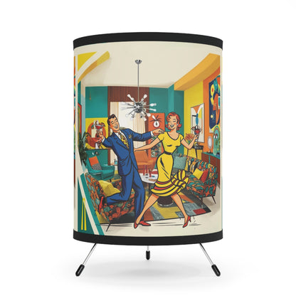 Atomic Cocktail Hour, Mid Century Modern Barware Retro Dance Tripod Lamp with High-Res Printed Shade - Mid Century Modern Gal