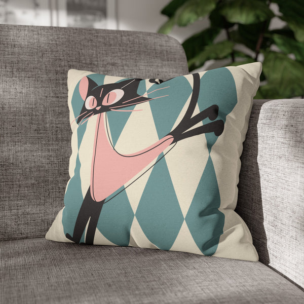Atomic Kittie, Boomerang Mid Mod Atomic Cat, Harlequin Diamond Kitschy Pillow Cover