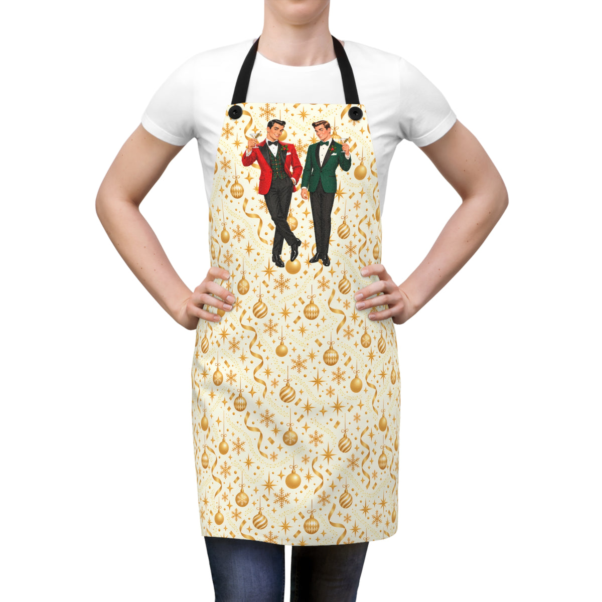 Mid Century Modern Christmas Martini Dapper Gay Male Couple Apron