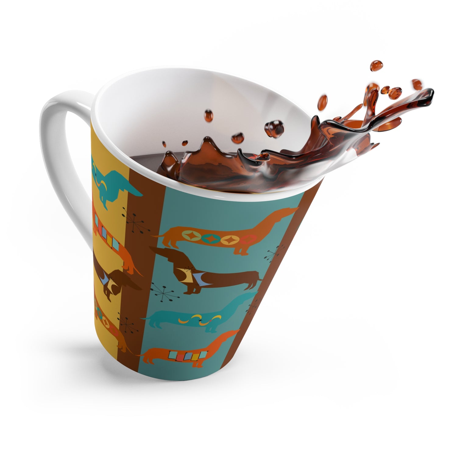 Mid Century Modern Colorful Dachshund Latte Mug - Fun and Playful Dog Lover&