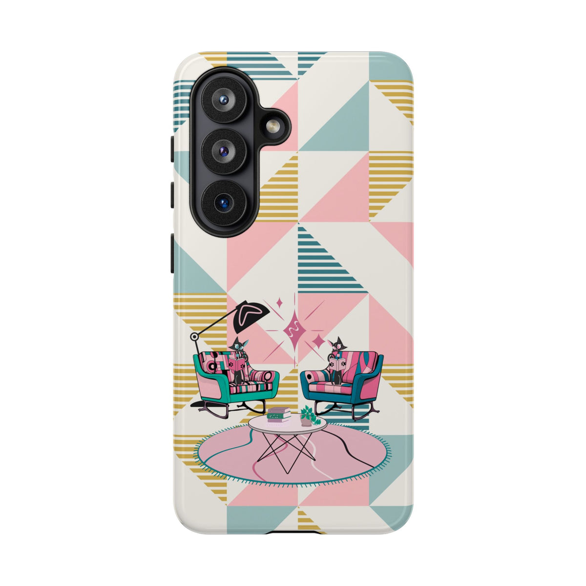 Atomic Cats Reading, Book Talk, Book Lover, Retro Chic Phone Case with Retro Vibe - Cozy Living Room Design