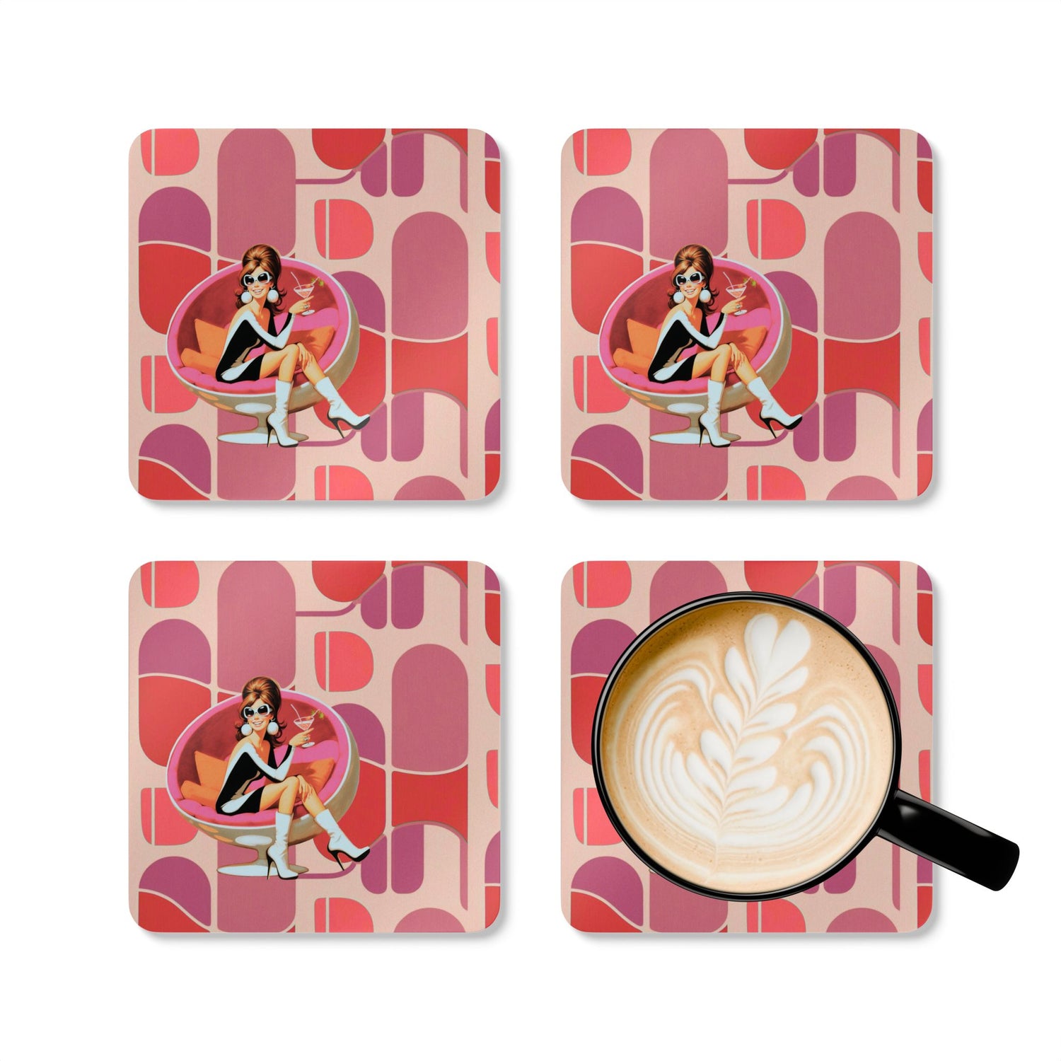 Mid Century Modern Barware Mod 60s Gal Retro Retro Chic Cork Coaster Set - Mid Century Modern Gal