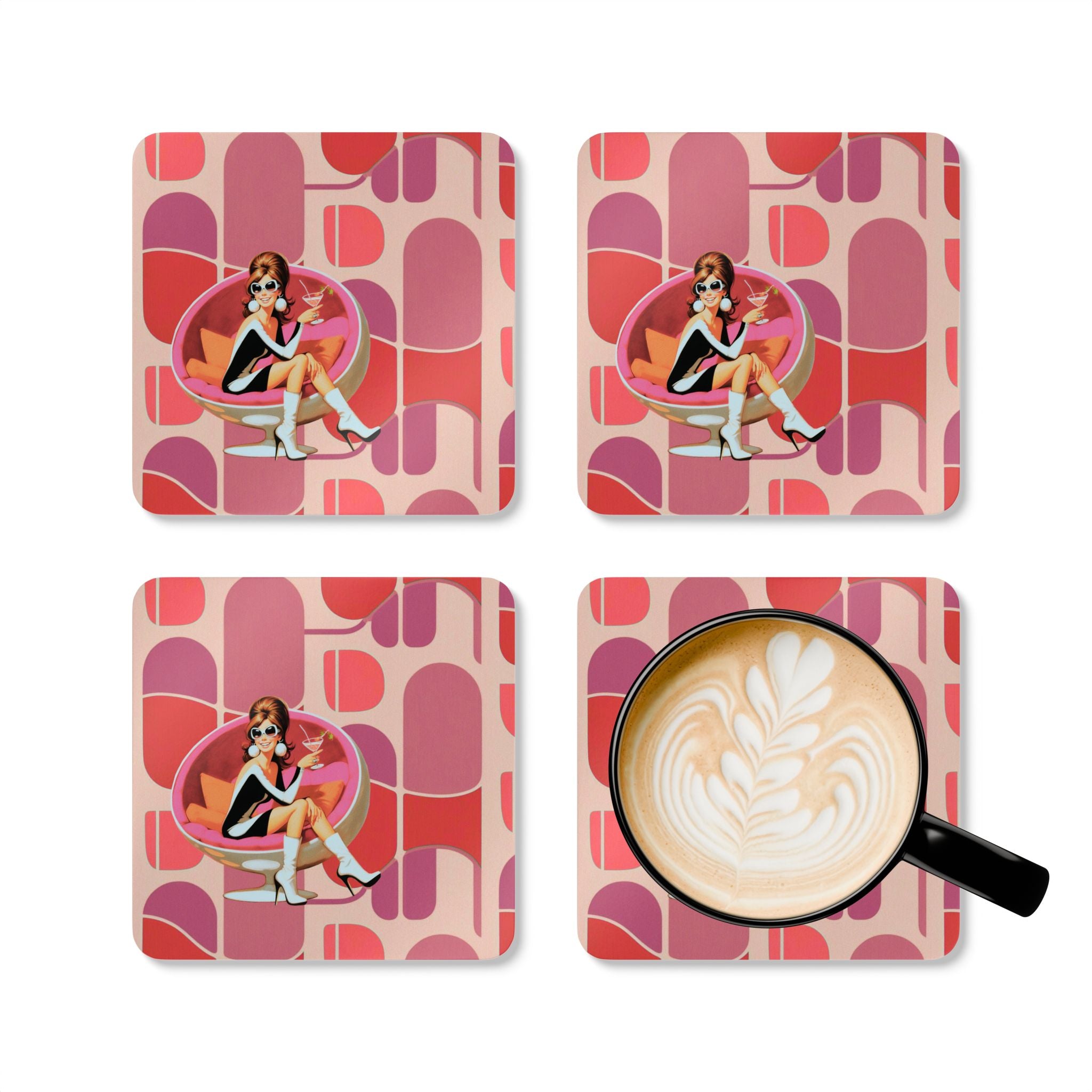 Mid Century Modern Barware Mod 60s Gal Retro Retro Chic Cork Coaster Set - Mid Century Modern Gal