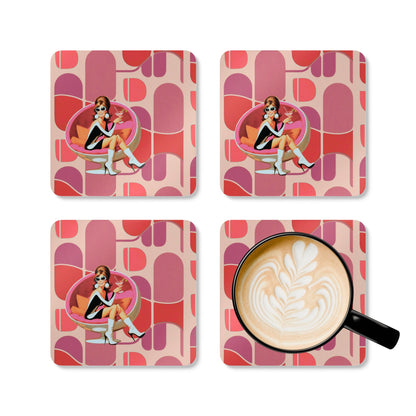 Mid Century Modern Barware Mod 60s Gal Retro Retro Chic Cork Coaster Set - Mid Century Modern Gal