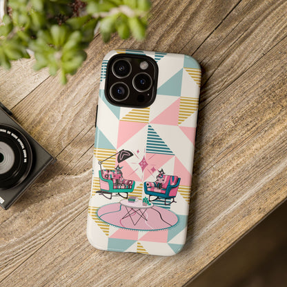 Atomic Cats Reading, Book Talk, Book Lover, Retro Chic Phone Case with Retro Vibe - Cozy Living Room Design