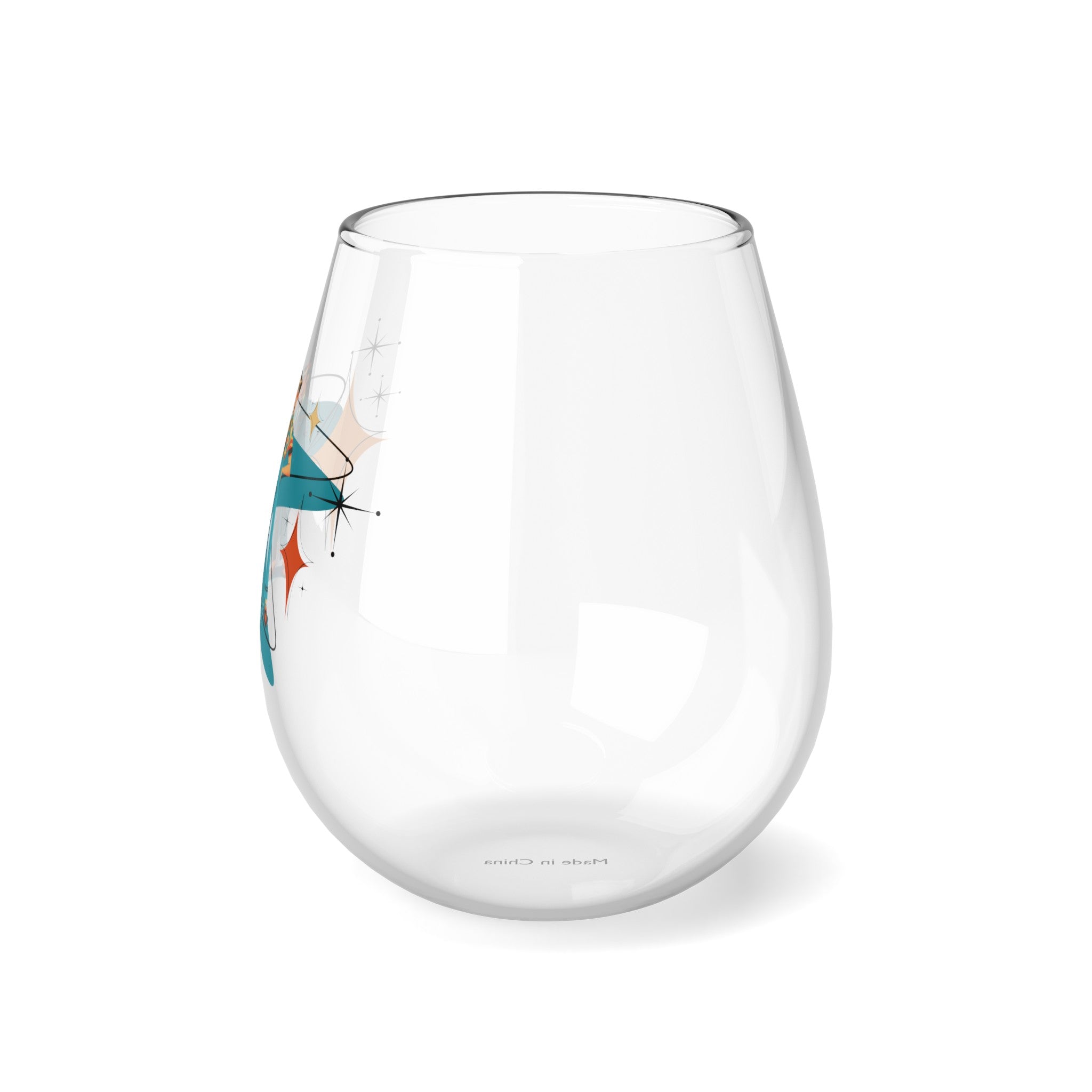 Mid Mod Gentleman, Atomic 50s Style Stemless Wine Glass, 11.75oz