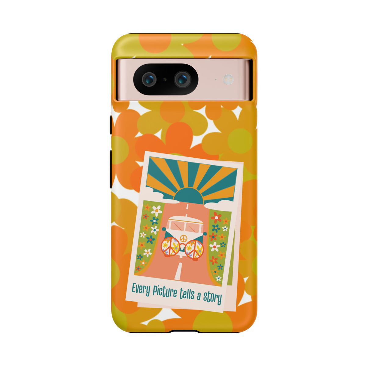 Retro Phone Case, Orange Flower Power, Polaroid Picture, Mod Smart Phone Tough Phone Cases