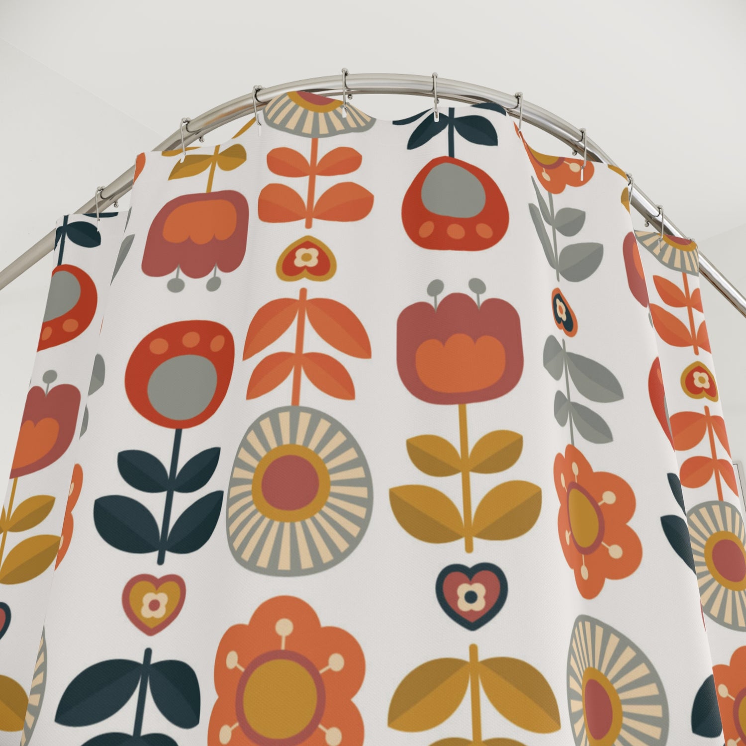 Scandinavian Modern Danish Vintage Floral Shower Curtain - Boho Home Decor for Bright and Cheerful Bathrooms - Mid Century Modern Gal