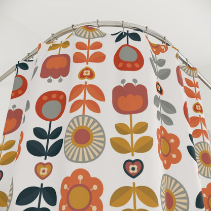 Scandinavian Modern Danish Vintage Floral Shower Curtain - Boho Home Decor for Bright and Cheerful Bathrooms - Mid Century Modern Gal