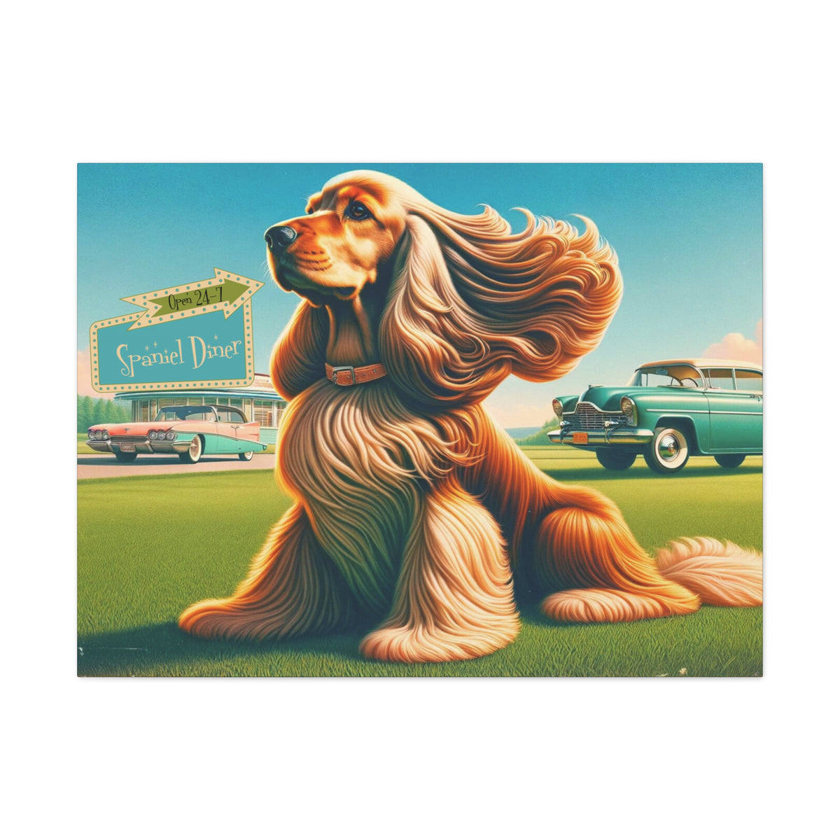 50s Retro Diner Mid Mod Dog Lover, King Cavalier Spaniel MCM Wall Art - Mid Century Modern Gal