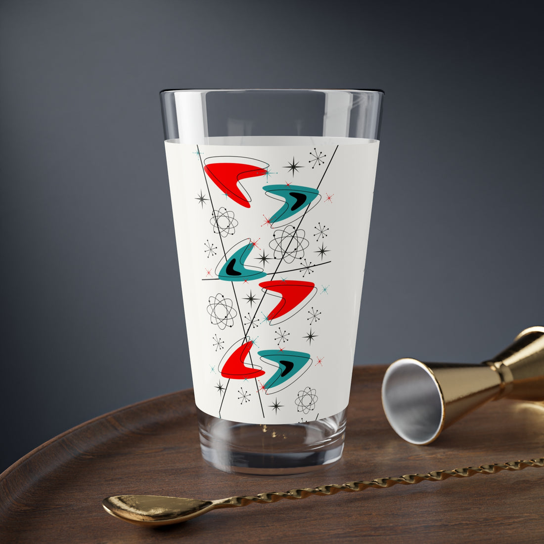 Mid Century Modern Starburst Barware, Atomic Space Age Pint Glass - Mid Century Modern Gal