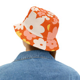 Retro 70s Flower Power  Floral Bucket Hat - Vibrant Summer Style for Festivals and Casual Outings - Mid Century Modern Gal