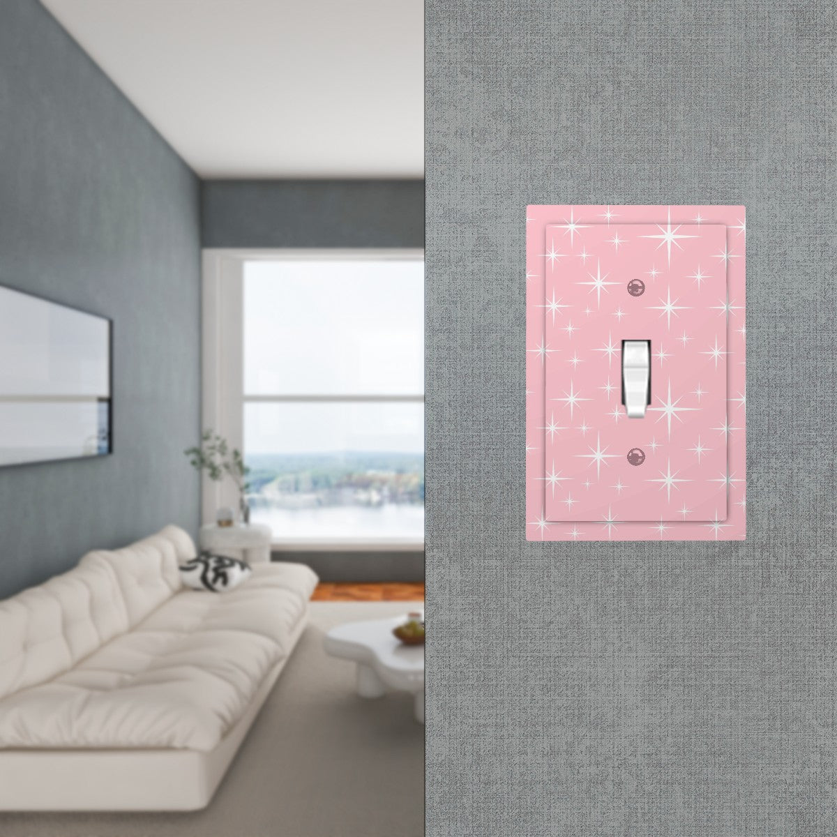 Mid Century Modern Pink Starburst Modern Switch Cover 1-Gang 1 Toggle - Mid Century Modern Gal