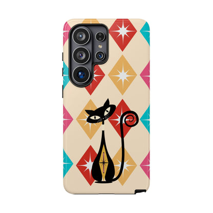 Mid Century Modern Atomic Cat, Atomic 50s Diamonds Retro Phone Tough Cases