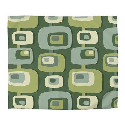 Mid Century Modern, Geometric, Groovy Green, Beige, Abstract, 60s 70s Retro, Mid Mod, MCM Duvet Cover - Mid Century Modern Gal
