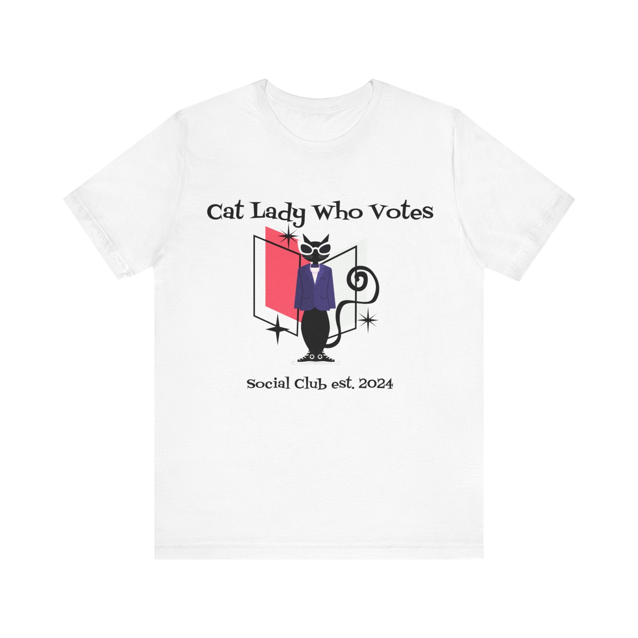 Cat Lady Who Votes Against Fascism, Vote 2024 Atomic Cat Kitschy Cute Retro Tee