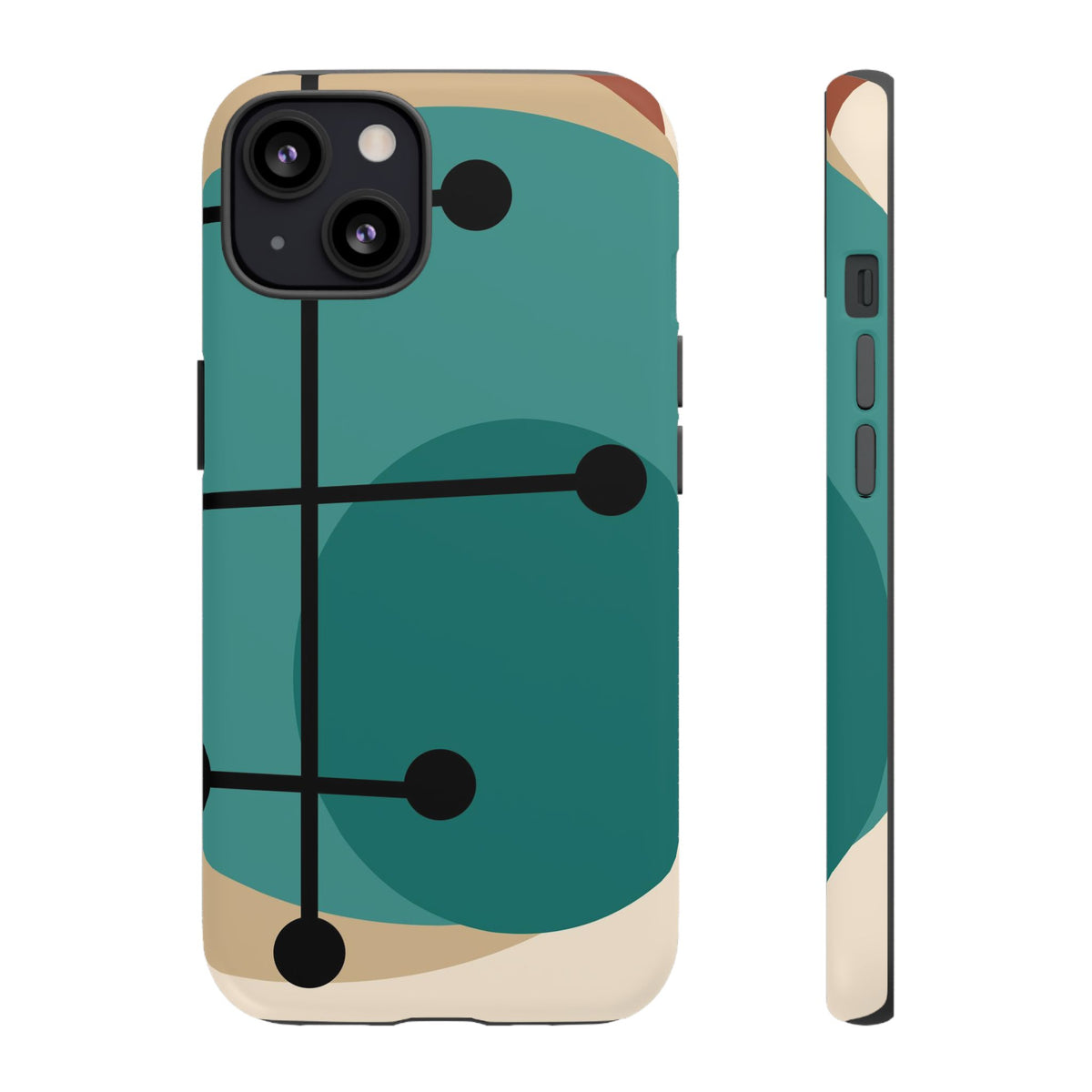 Mid Century Mod, Geometric, Retro Beige Teal Blue, Smart Phones Tough Phone Cases