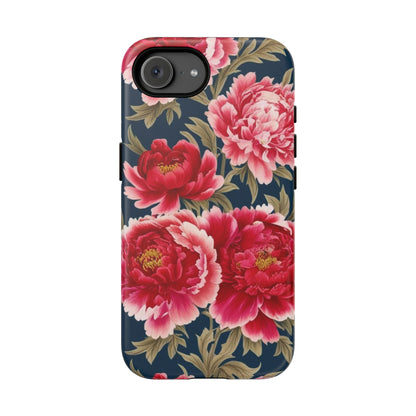 Chinoiserie Royal Blue Pink, Red Roses And Peony Floral Tough Phone Case
