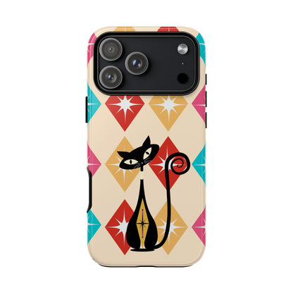 Mid Century Modern Atomic Cat, Atomic 50s Diamonds Retro Phone Tough Cases