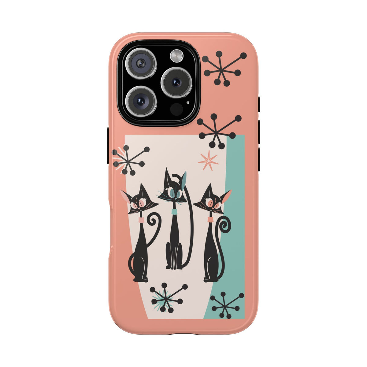 Atomic Cat Mid Mod Coral Aqua Blue Starburst Kitschy Fun Chic Samsung, Smart Phones Tough Cases