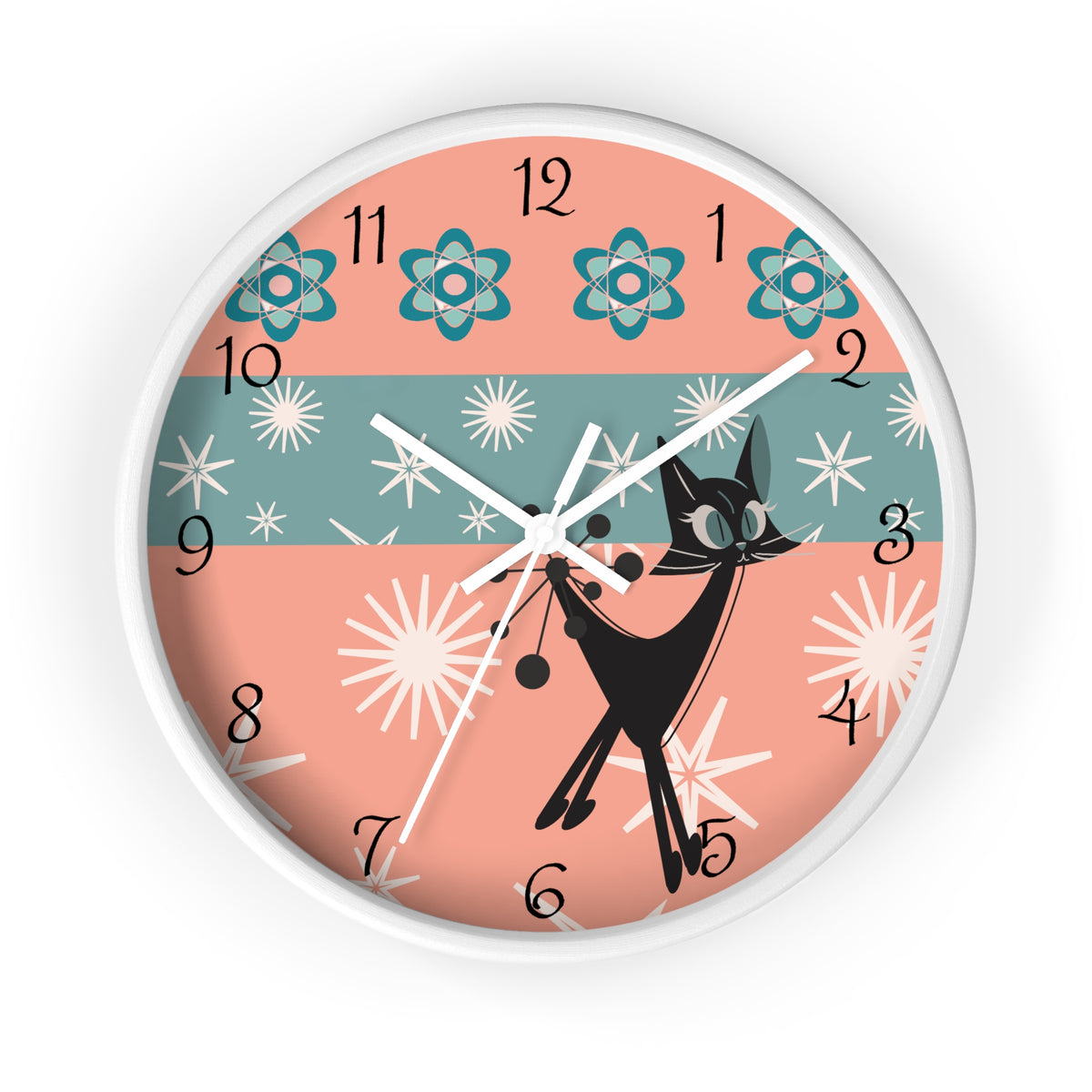 Atomic Cat Wall Clock, Mid Century Modern Kitschy 50s Style, Livingroom, Bedroom, Kitchen MCM Wall Clock - Mid Century Modern Gal