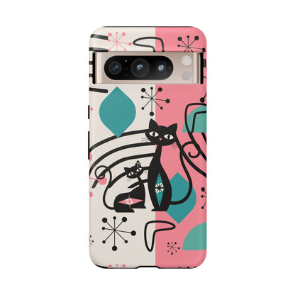 Mid Mod Atomic Cat Boomerang Starburst, Pink, Black Kitschy Stylish Cat Phone Case: Modern Design for Cat Lovers