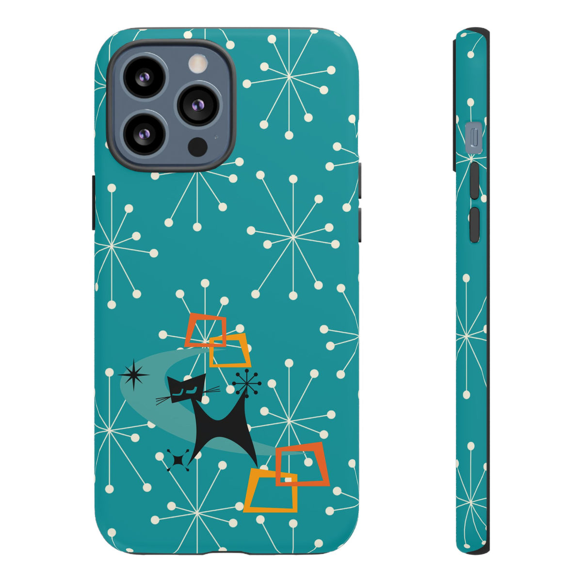 Atomic Space Cat, Starburst Blue, Retro Groovy Smart Phone Tough Phone Cases