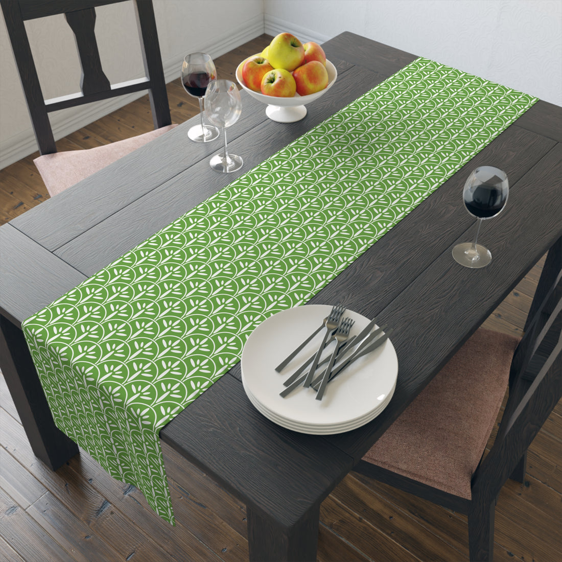 Art Deco Elegant Green Leaf Mid Mod Table Runner - Mid Century Modern Gal