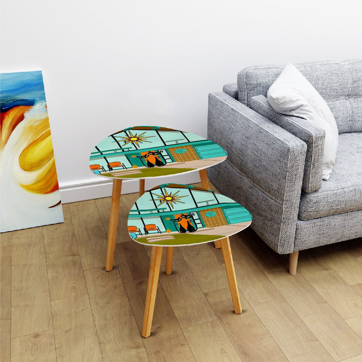 Mid Century Modern Home, Atomic Cat Designed, Retro Mod Nesting Tables - Mid Century Modern Gal