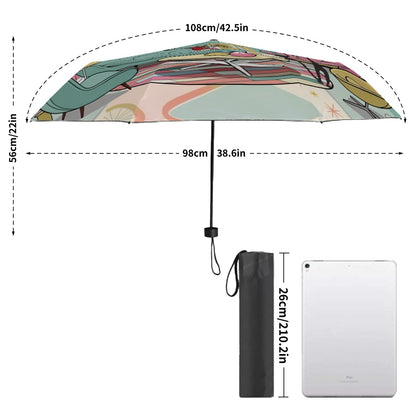 Atomic Cats, Kitschy Mod Quirky Fun Parasol UV Protection Umbrella - Mid Century Modern Gal