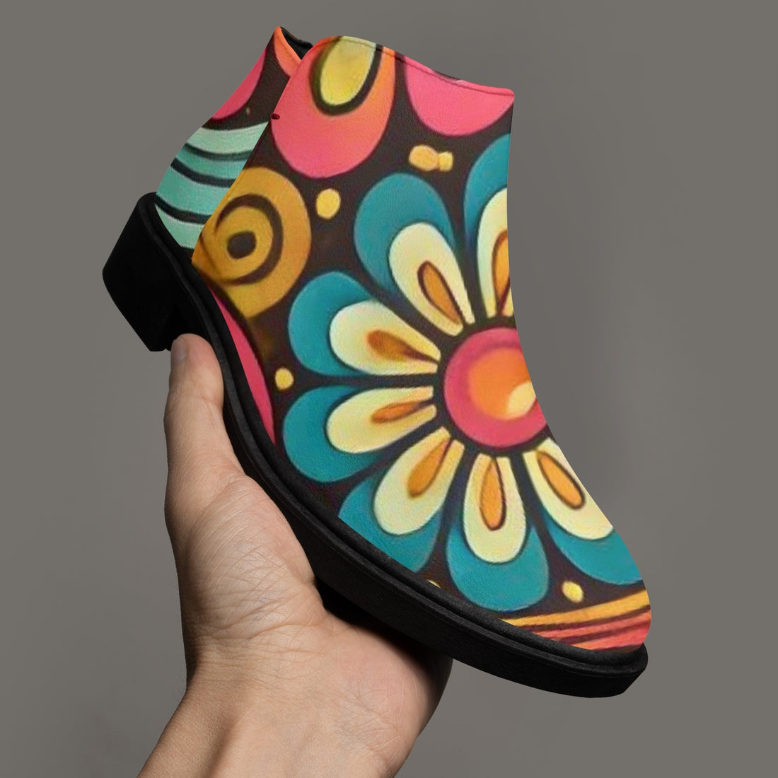 Hippie Hipster Shoe Boots, Floral 60s 70s Mod Footwear - Mid Century Modern Gal