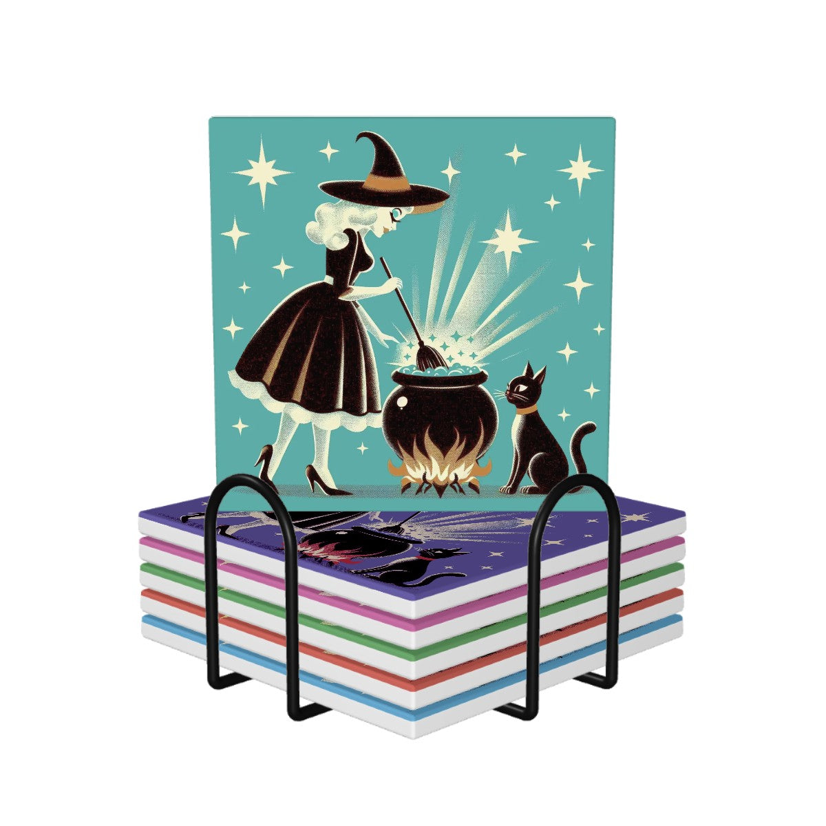 Witch's Brew Mid Century Modern Halloween Gothic Ceramic Coasters - Mid Century Modern Gal