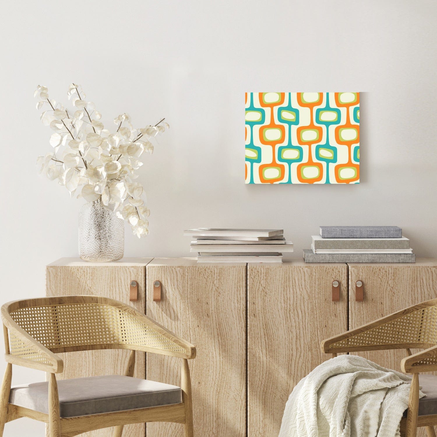 Mid Century Modern Wall Art, Geometric Design in Orange, Teal, Green R –  Mid Century Modern Gal