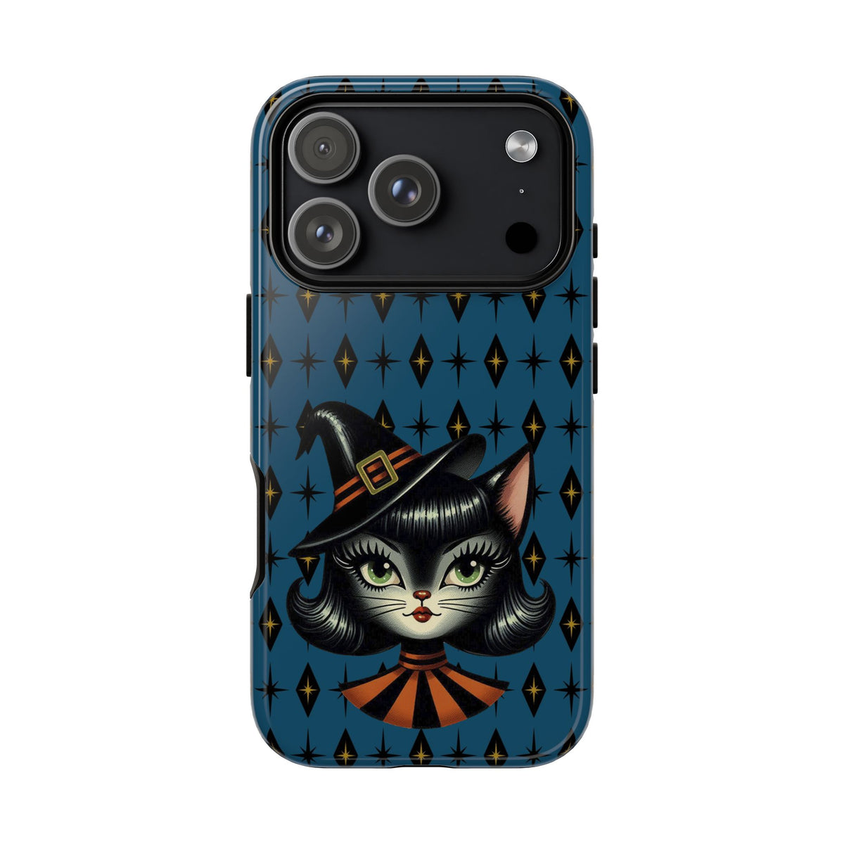 Vintage Halloween Black Cat Sexy Sexton Mid Century Modern Blue Tough Phone Case