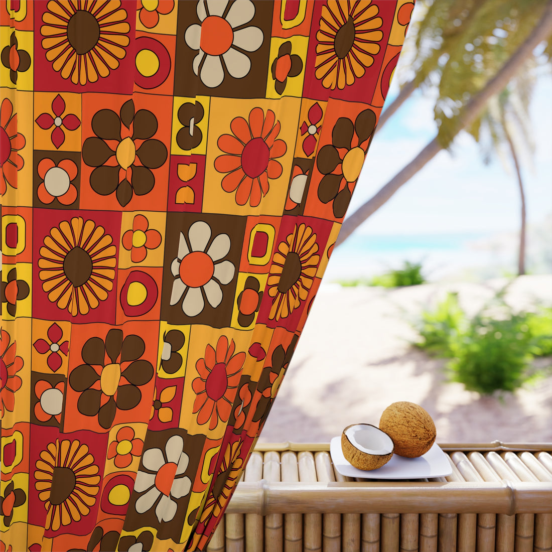 Retro Flower Power Patchwork 70s Floral Window Curtain – Stylish Home Decor for Cozy Living Spaces - Mid Century Modern Gal